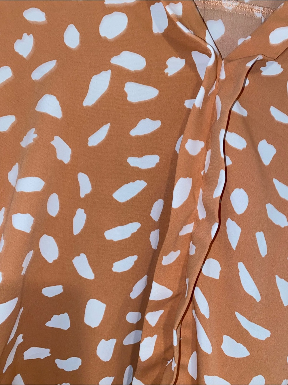 Umgee Orange Dalmatian Print V Neck Shift Mini Dress with Short Folded Sleeves - Picture 3 of 5